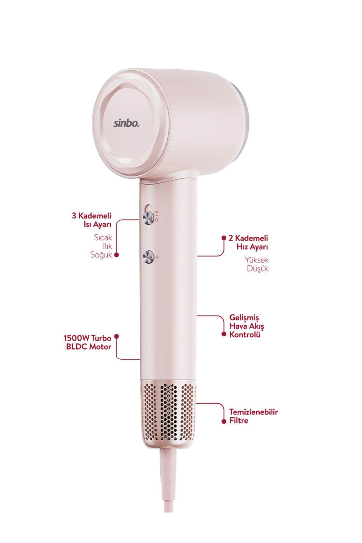 Sinbo SHD-1737 BLDC Saç Kurutma Makinesi – Pembe