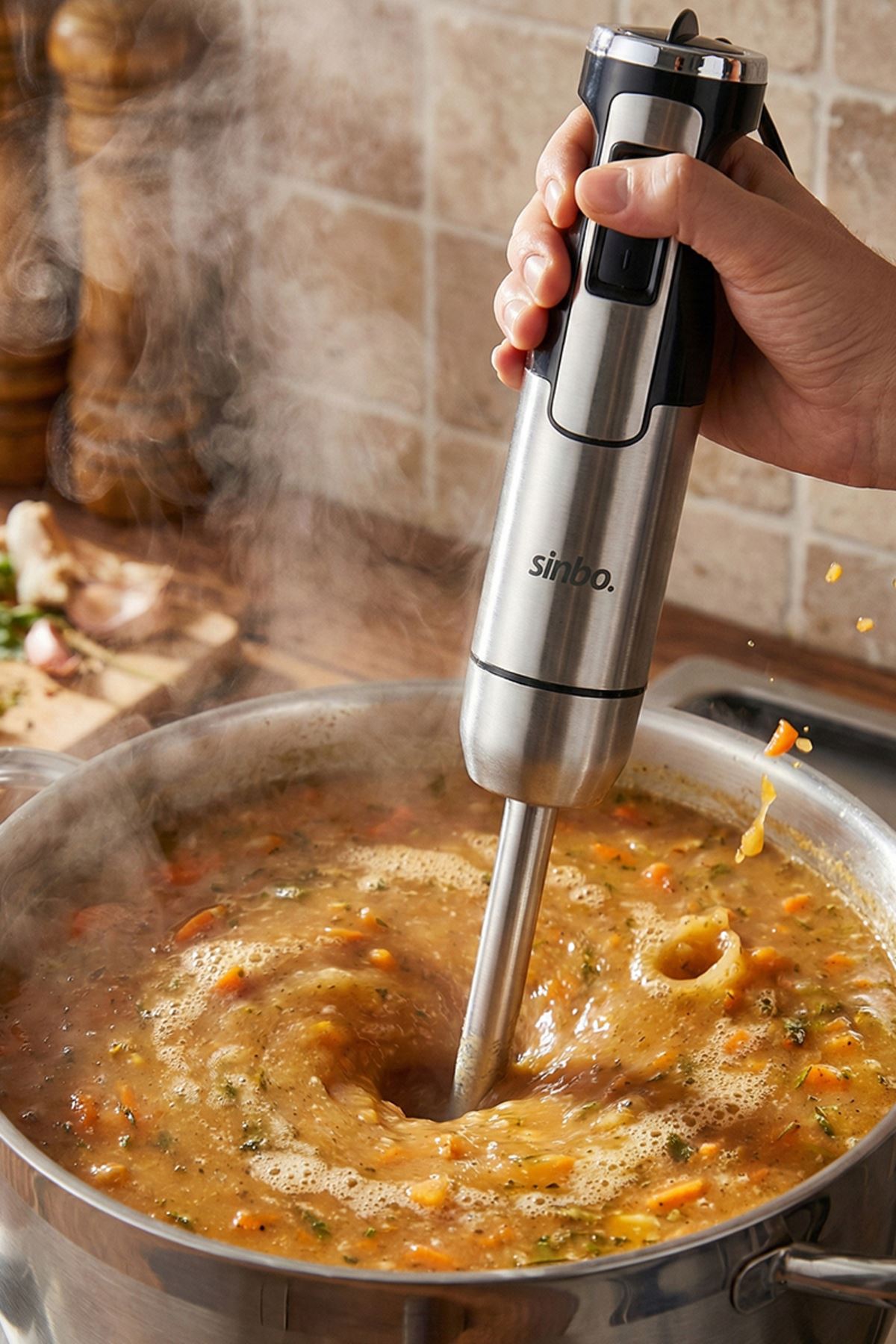 Sinbo SHB-7509 1500W El Blenderi – Paslanmaz Çelik Gövde & Sonsuz Hız Ayarı