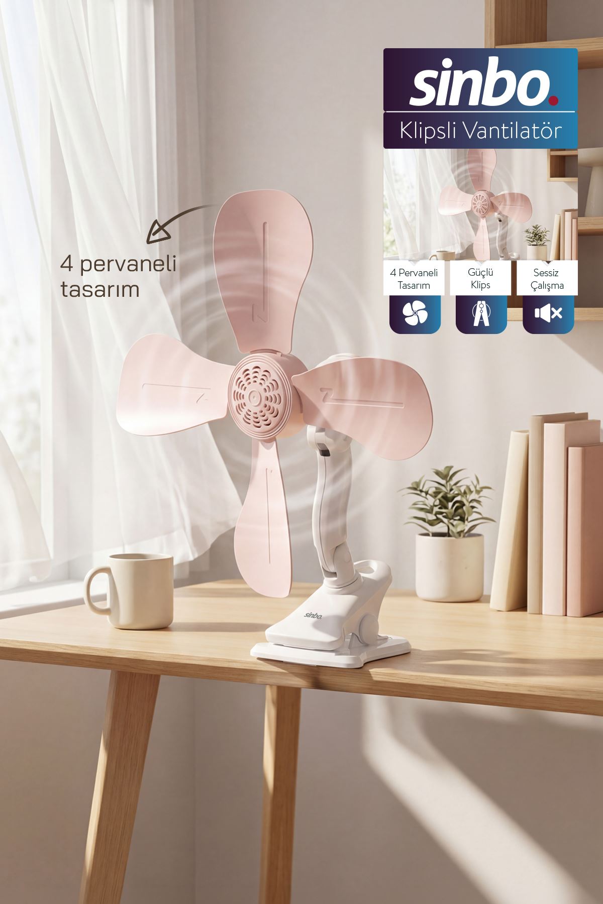 Sinbo SF-7706 Klipsli Vantilatör 10W Taşınabilir Mini Fan Sessiz Masa Tipi Fan