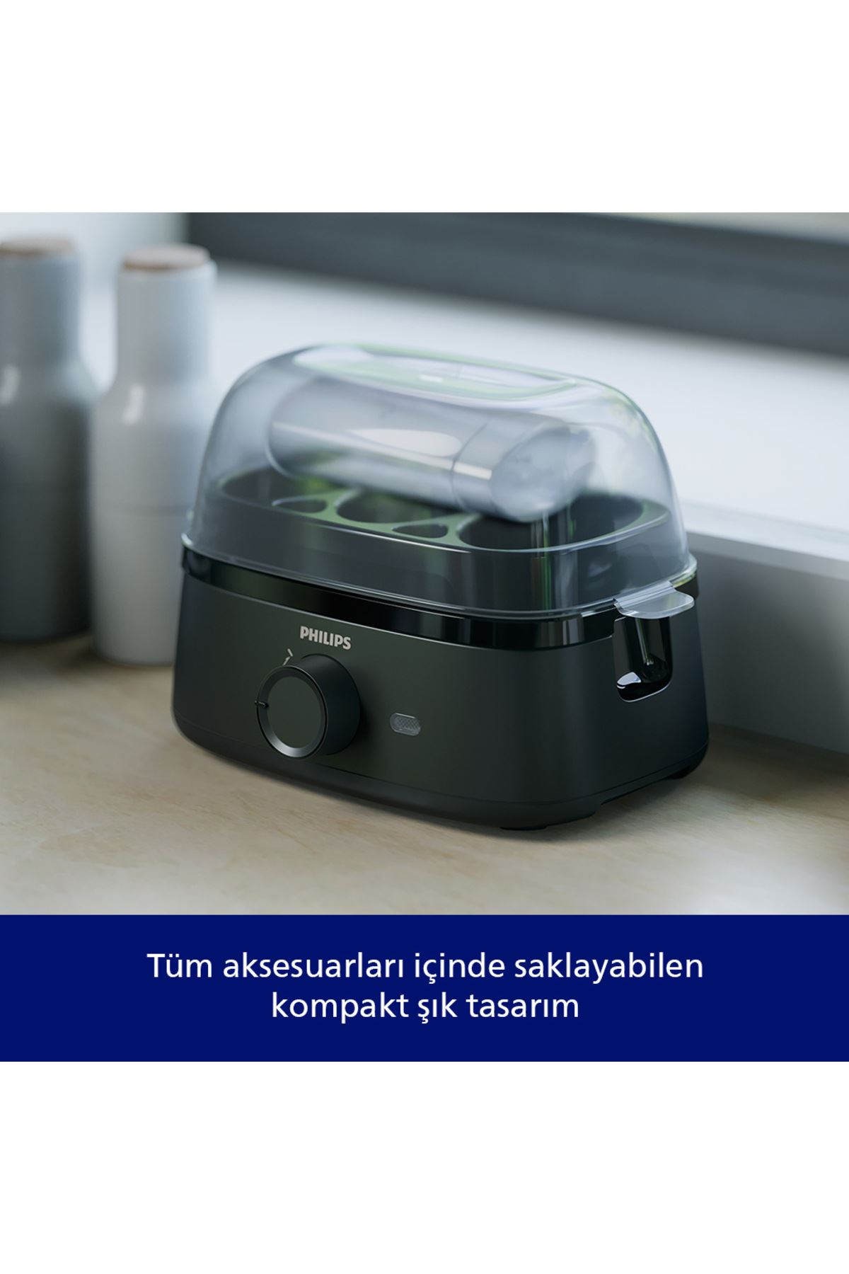 3000 Serisi Yumurta Pişirici Farklı Pişirme Kademesi, Aile Boyutu, 400 W Güç, Siyah Renk, HD9137/90