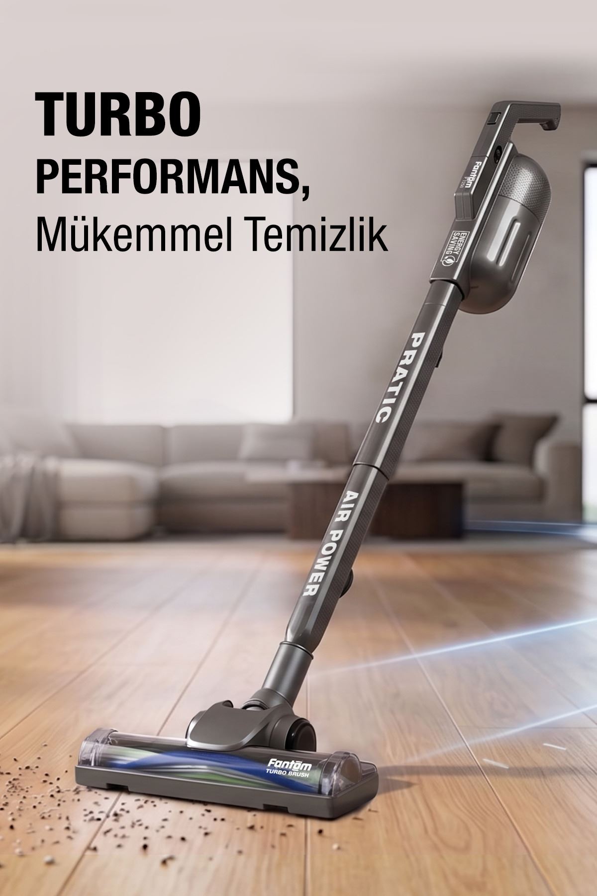 Pratic Aır Power P 1250 Antrasit Torbasız Dönebilen Turbo Başlıklı Dikey Süpürge