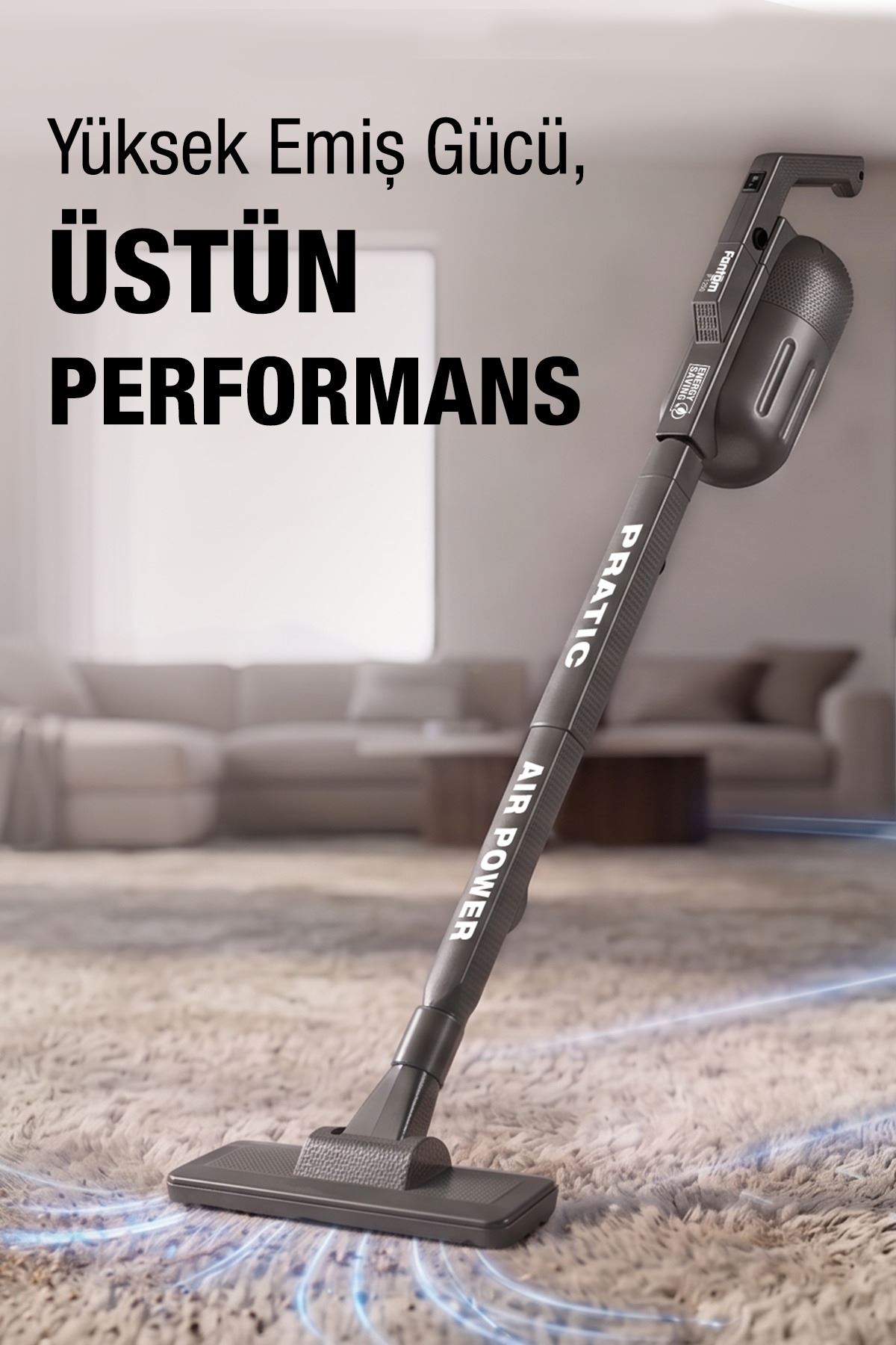 Pratic Aır Power P 1250 Antrasit Torbasız Dönebilen Turbo Başlıklı Dikey Süpürge