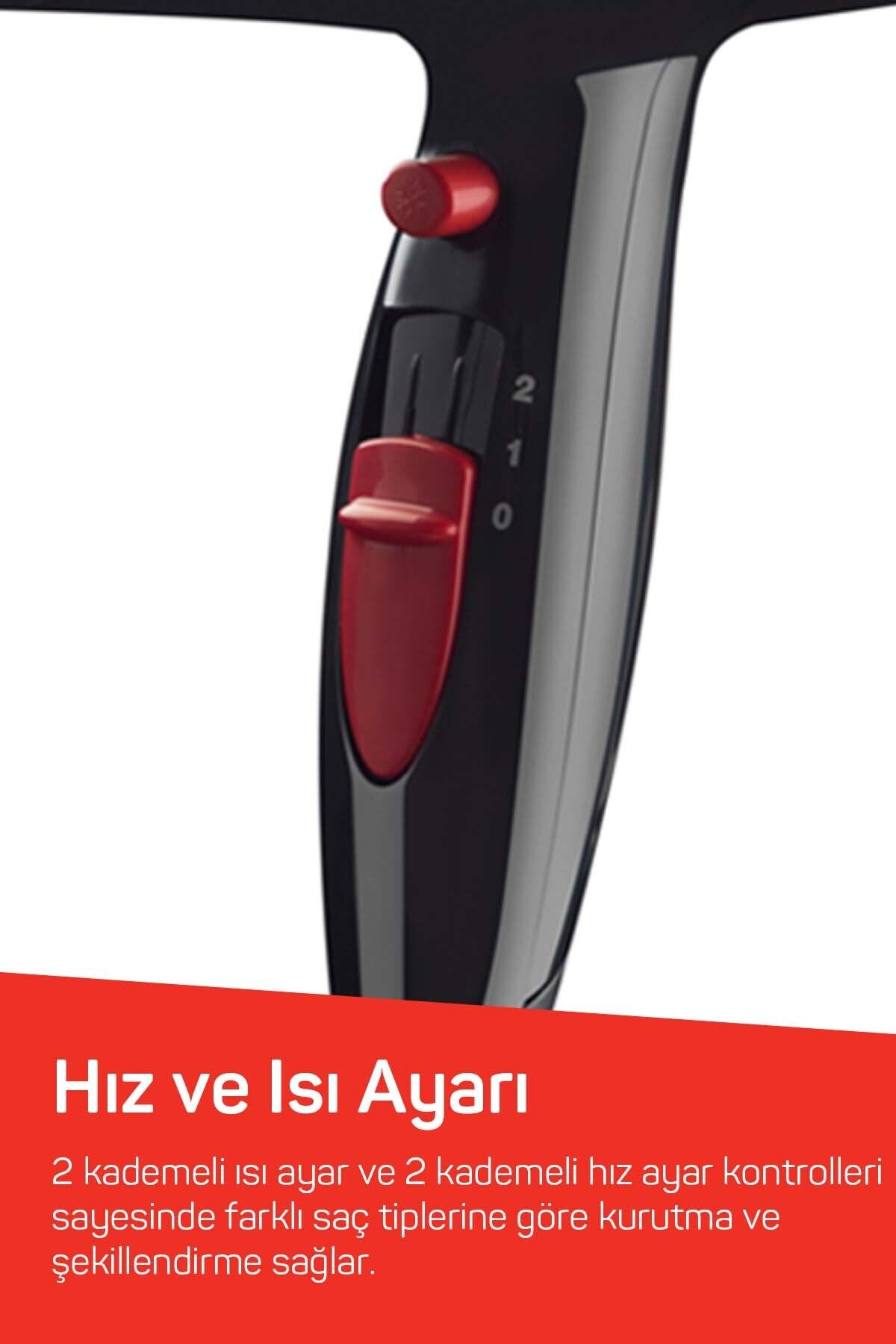 AR569 Linda Saç Kurutma Makinesi 2 Hız Ayarı, Soğuk Hava ve Difüzör, 2000W, Siyah