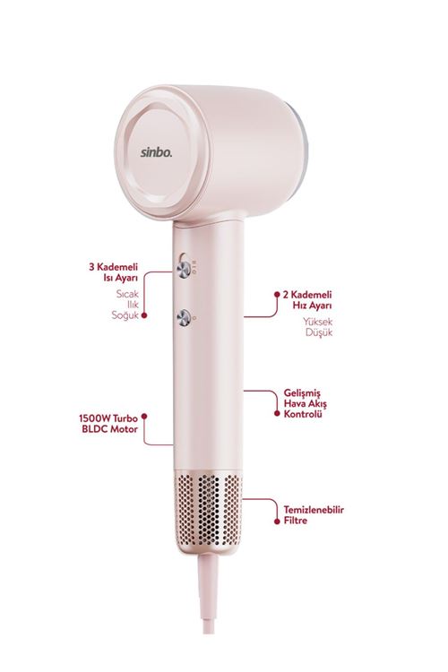 Sinbo SHD-1737 BLDC Saç Kurutma Makinesi – Pembe