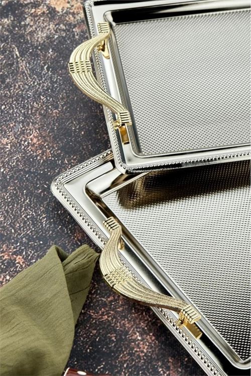 Çelik Dikdörtgen 2'li Tepsi 41 Cm / 49 Cm Kararmaz Tepsi