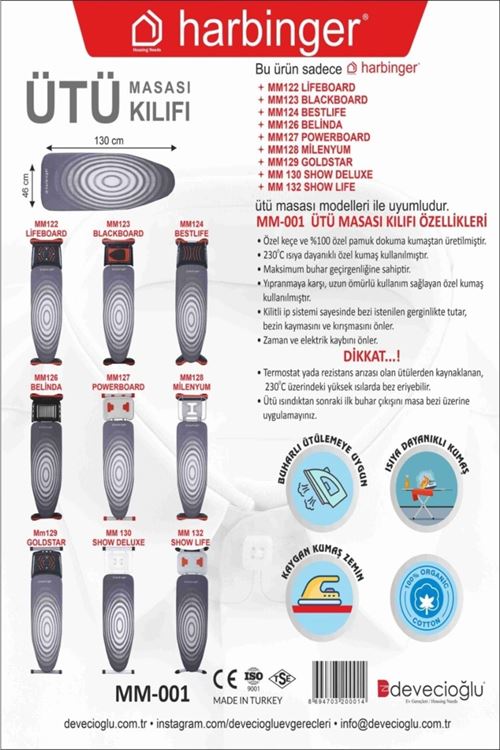 Harbinger 001 Özel Keçeli Isıya Dayanıklı Ütü Masası Bezi Kılıfı