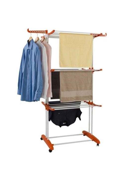 Luna Kule Tipi Çamaşırlık 3 Katlı Tekerlekli Çamaşır Askısı