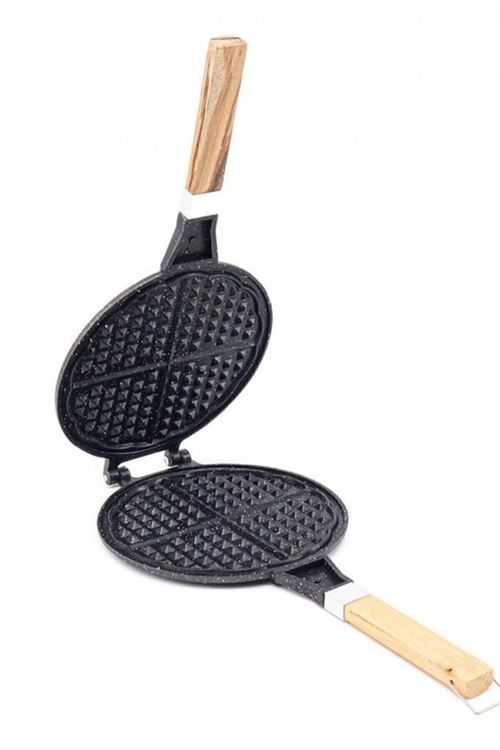 Taşhan Döküm Waffle Tavası Ahşap Kulplu Siyah