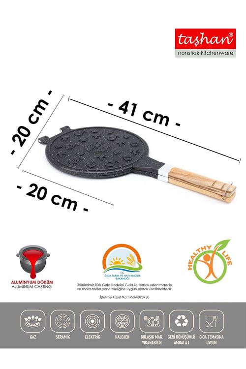 Döküm Waffle Tavası Ahşap Kulp Siyah