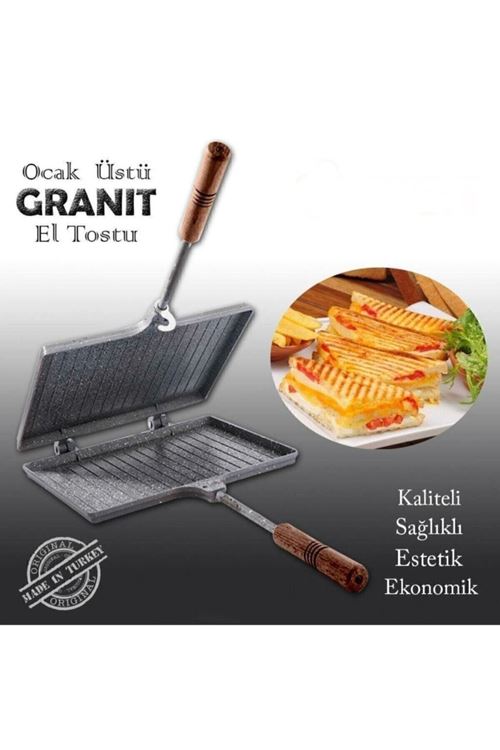 Iç Dış Granit Döküm El Tost Makinası, Granit Ultra Lüks Ocak Üstü Tost Grill