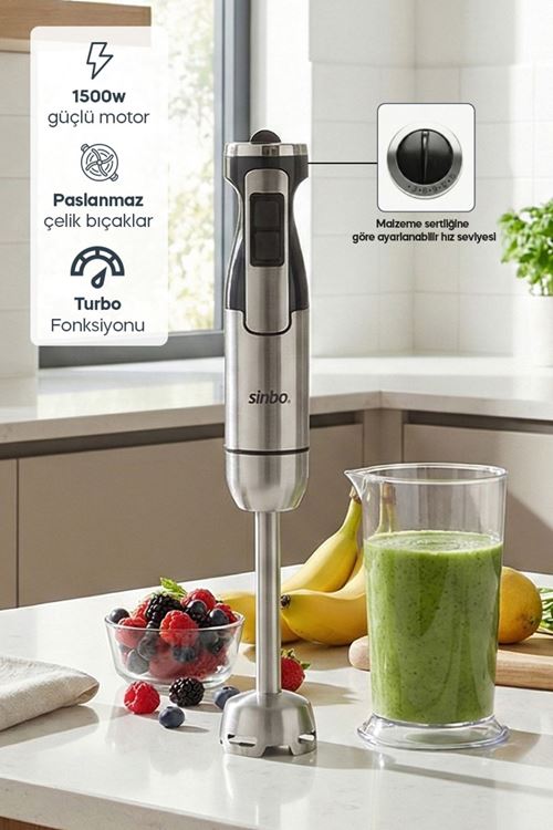 Sinbo SHB-7509 1500W El Blenderi – Paslanmaz Çelik Gövde & Sonsuz Hız Ayarı