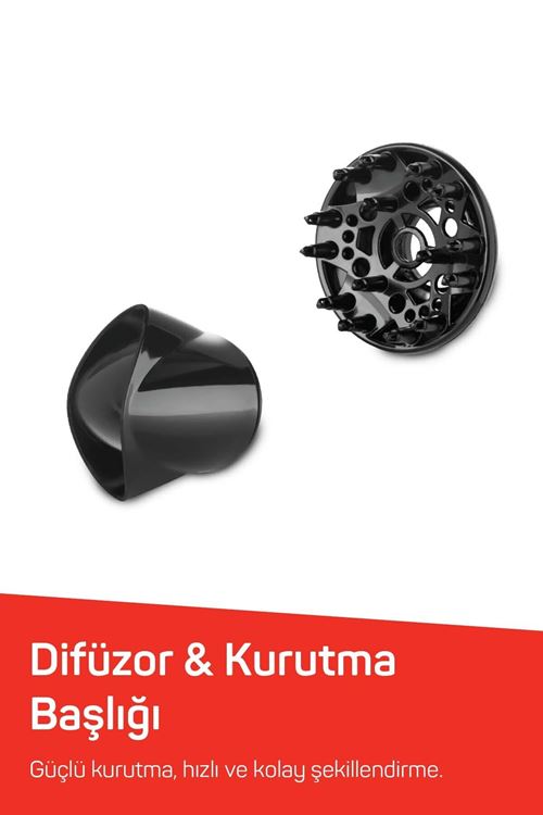 AR569 Linda Saç Kurutma Makinesi 2 Hız Ayarı, Soğuk Hava ve Difüzör, 2000W, Siyah