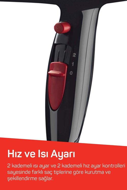 AR569 Linda Saç Kurutma Makinesi 2 Hız Ayarı, Soğuk Hava ve Difüzör, 2000W, Siyah